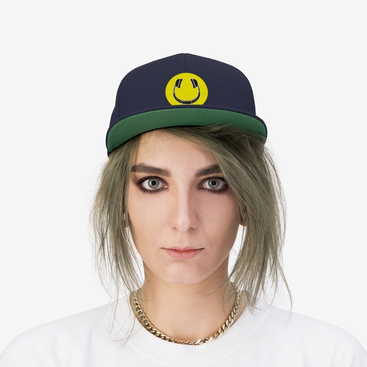 Smiling Headphones Snapback Hat navy