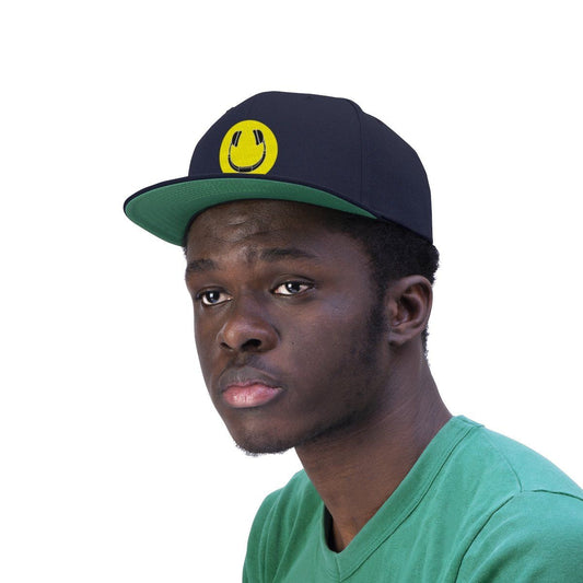 Smiling Headphones Snapback Hat navy