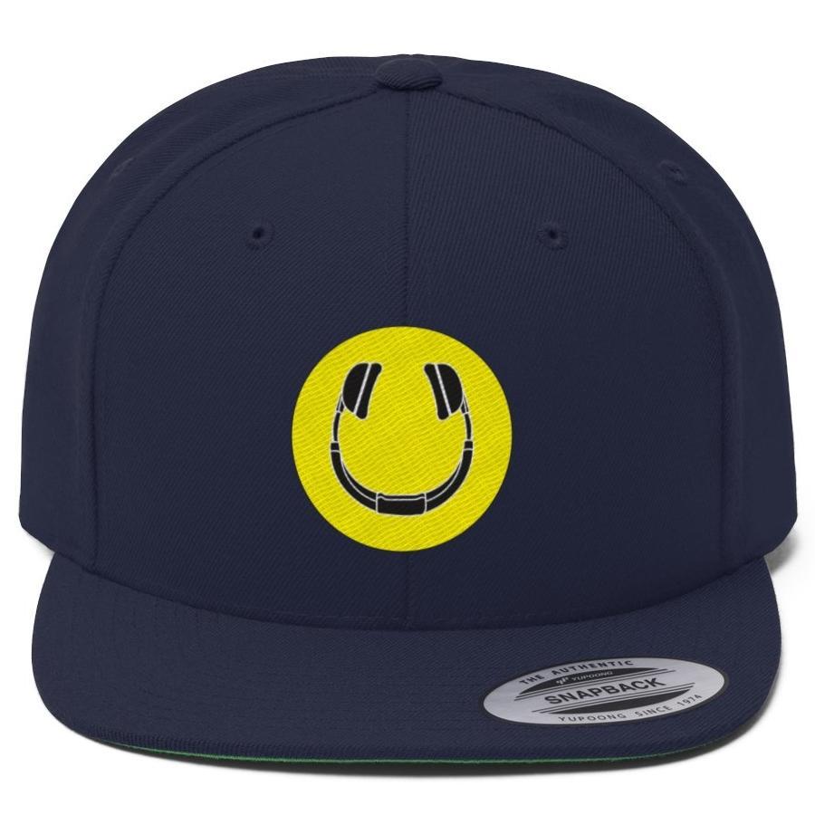 Smiling Headphones Snapback Hat navy